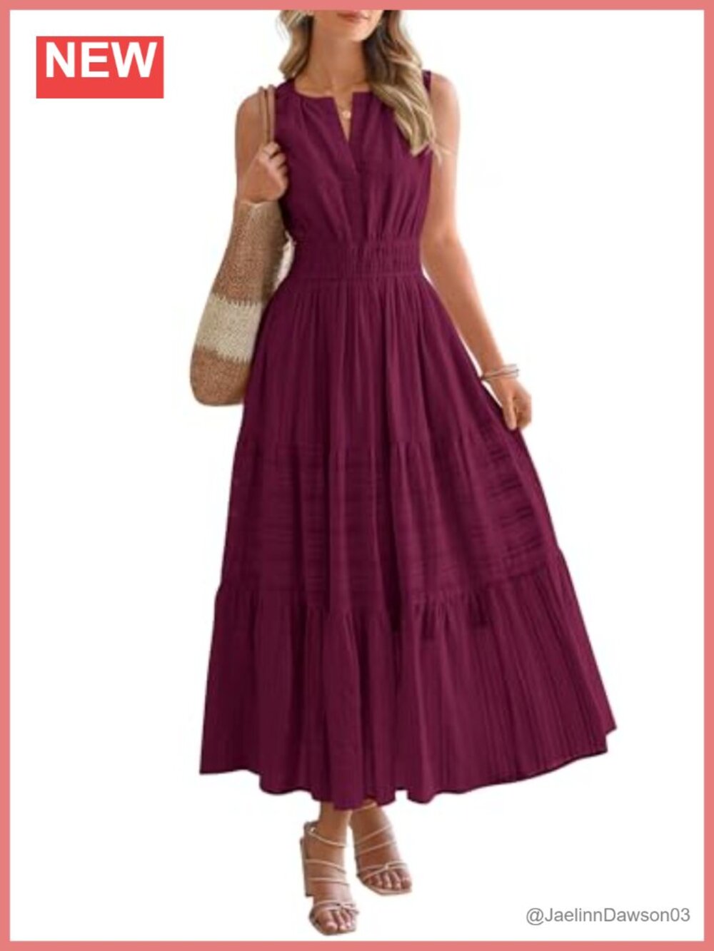 Sleeveless V-Neck Tiered Maxi Dress with Pockets Flowy A-Line